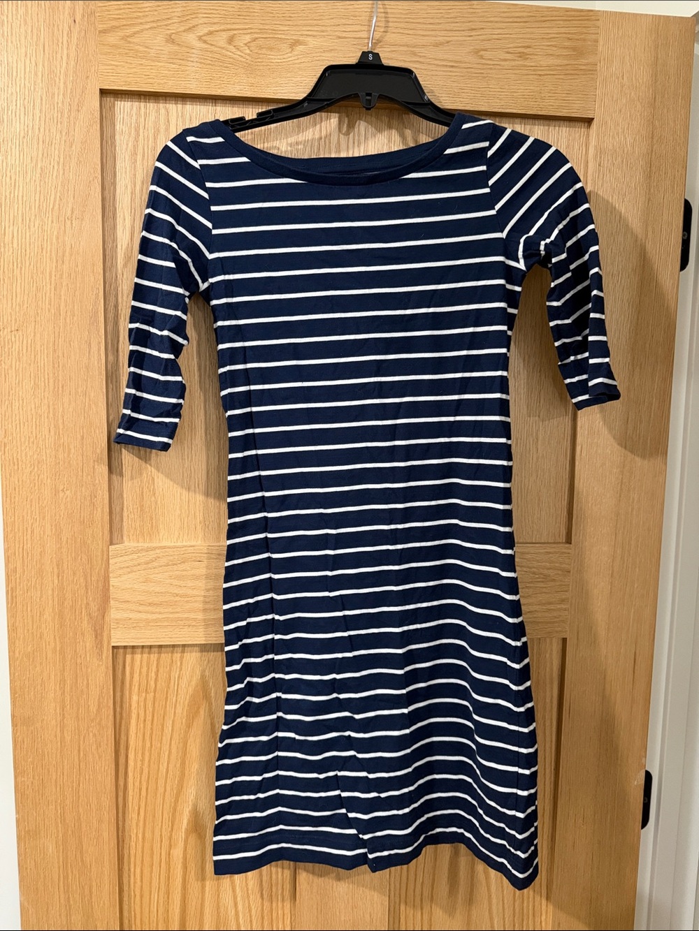 Striped Navy and White Midi Dress with Boatneck